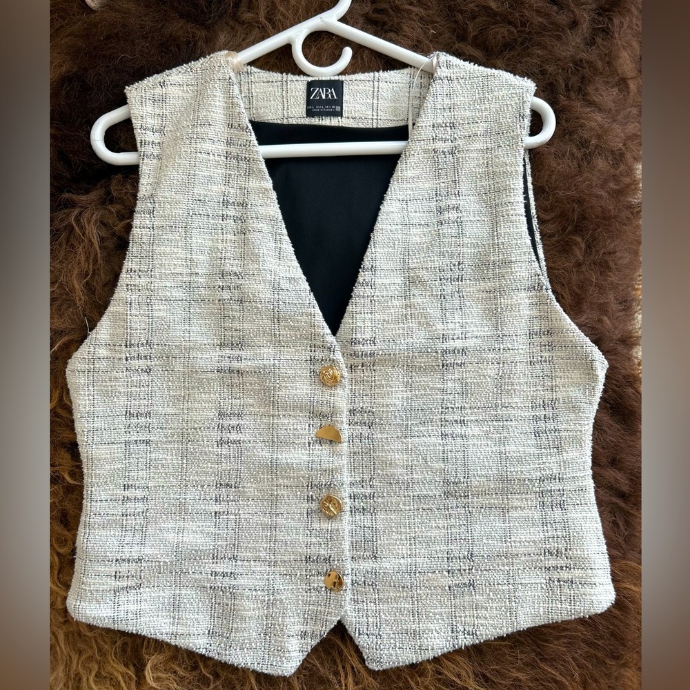 Zara Tweed Vest with Button Detail